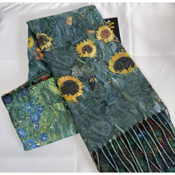 NWT The Magic Scraf Company Green Sunflower Floral Scraf OS Art to Wear Printed - Picture 1 of 9